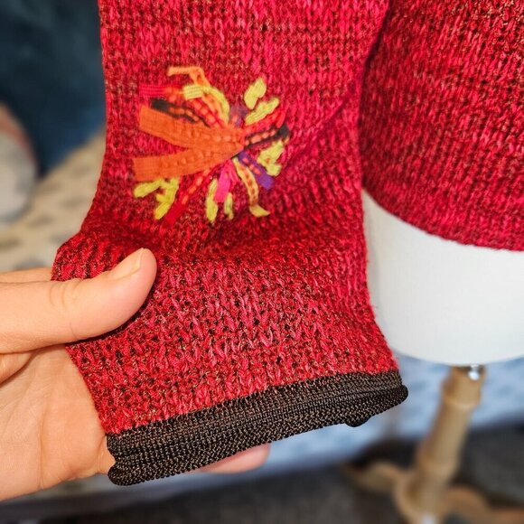 Vintage Sigrid Olsen Red Embroidered Cardigan Sweater – Size L - Picture 7 of 12